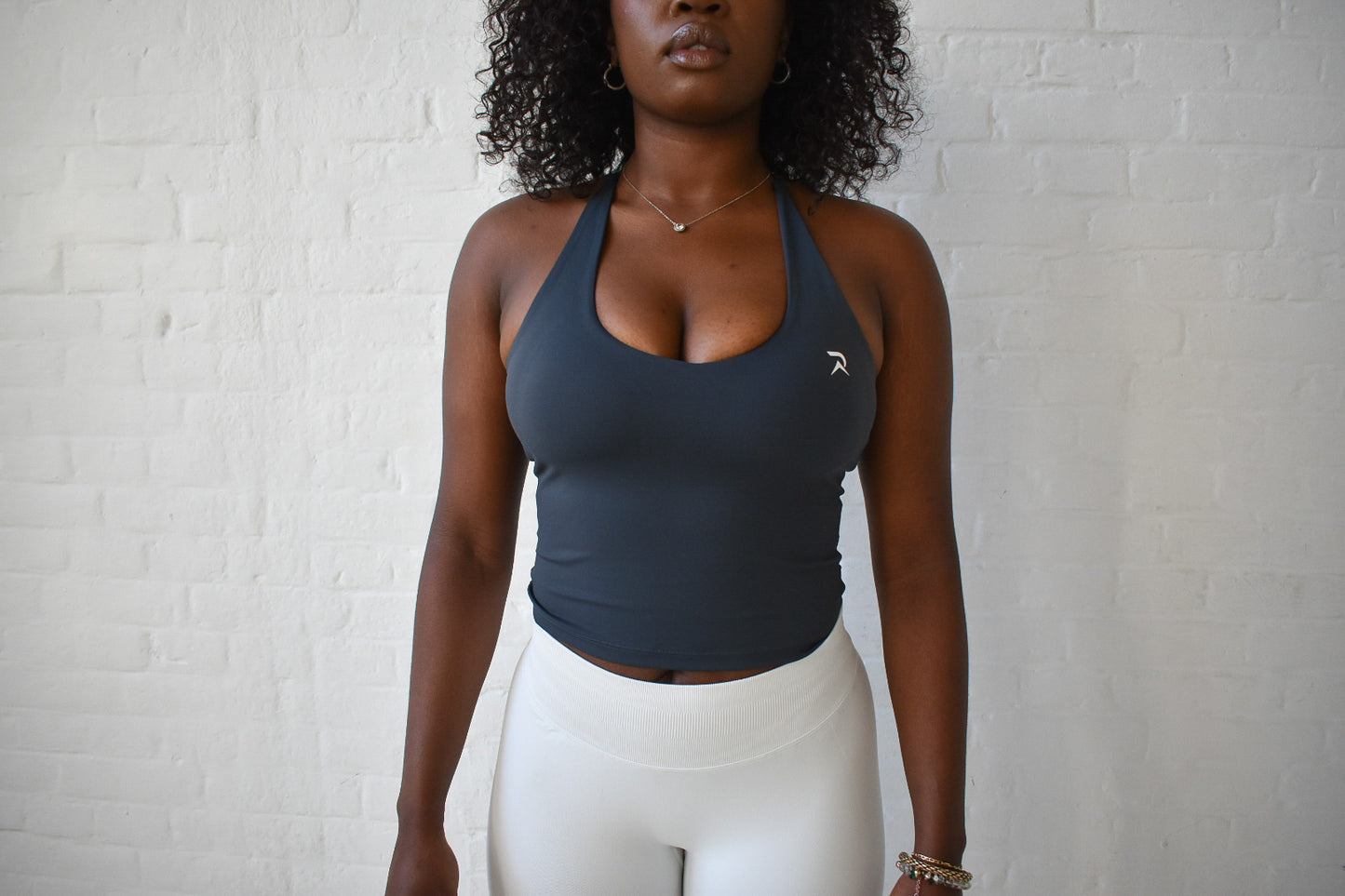 V-Neck Cross Back Top - Ash Gray