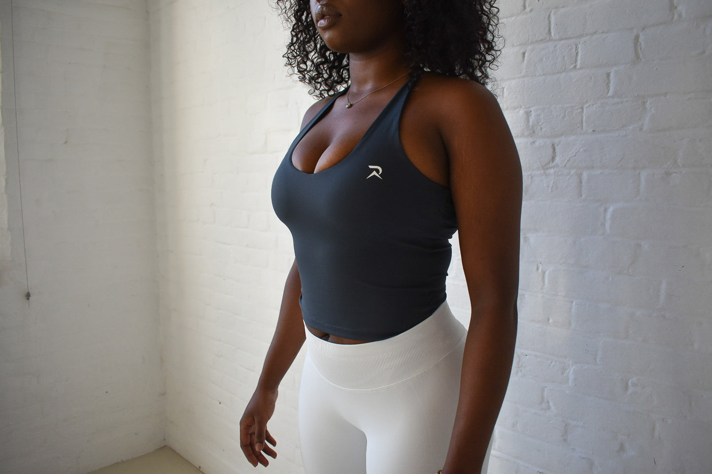 V-Neck Cross Back Top - Ash Gray