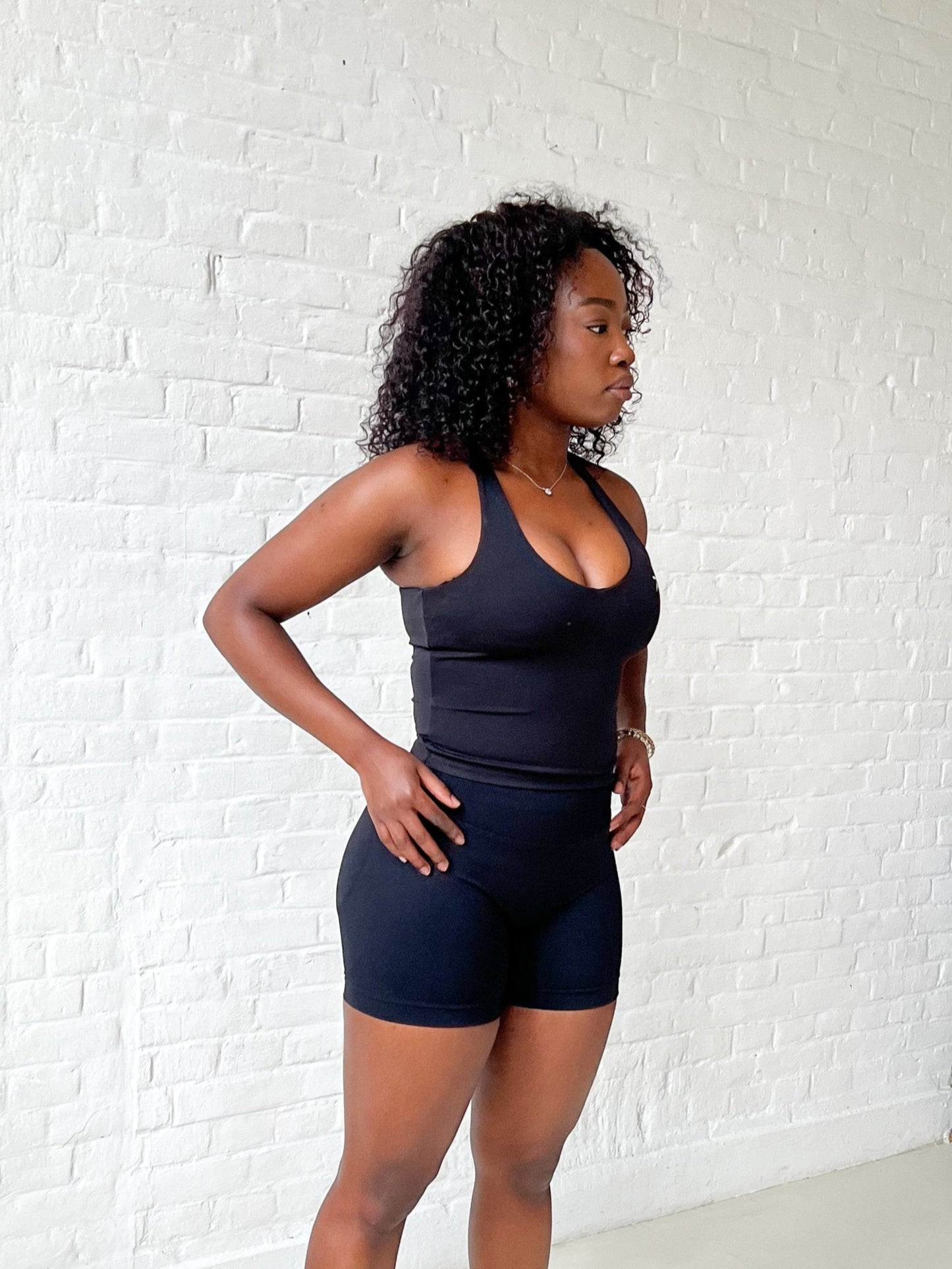 V-Neck Cross Back Top - Black