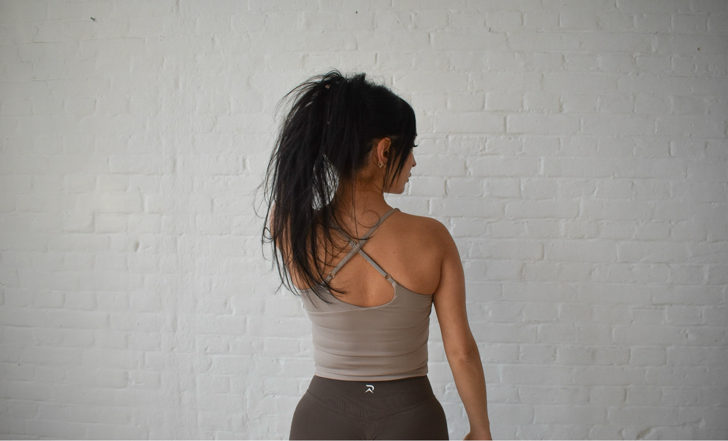 V-Neck Cross Back Top - Beige