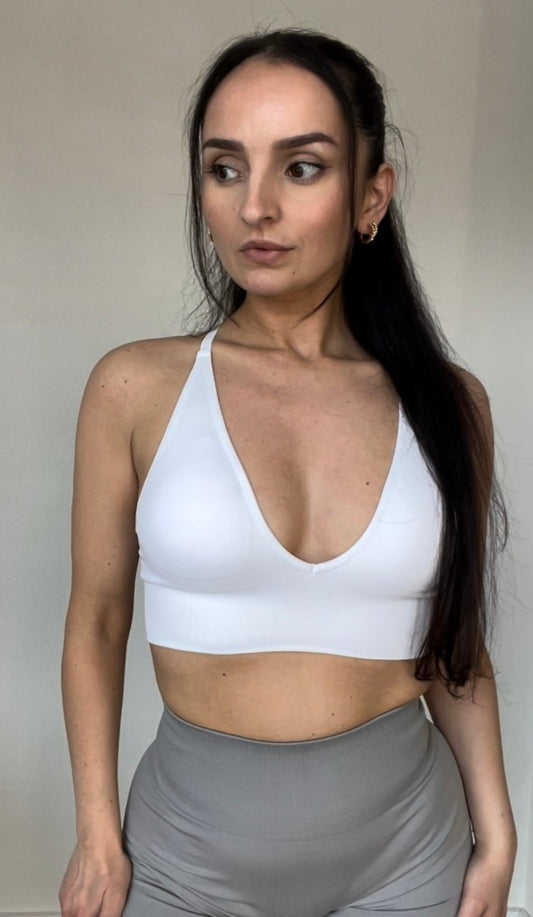 V-Neck Sports Bra - White